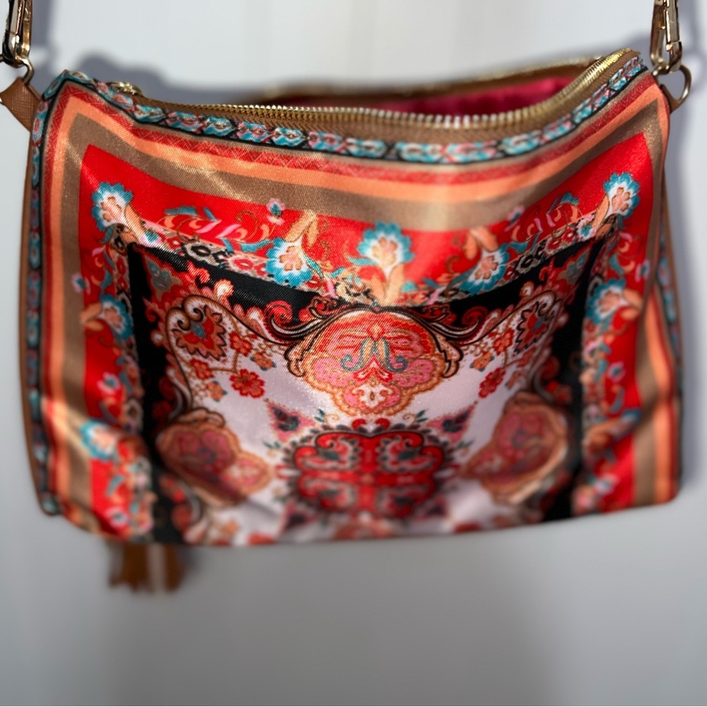 Chico's Orange Multi Colorful Crossbody Bag with Chain Strap and tassels - Picture 5 of 5